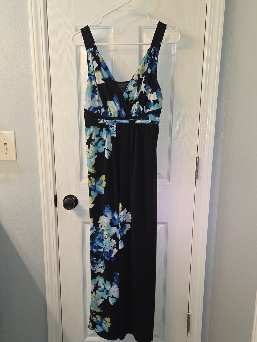new directions Black Maxi Dress with Blue and Green Floral Print